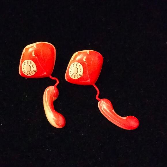 Standing Ovations Red Telephone of the Hook Vintage 80s Dangle Earrings - Picture 13 of 14